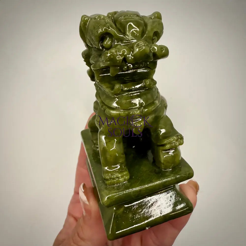 Protective Chinese Foo Dog Jade Carving Pair - A Symbol of Good Luck and Protection