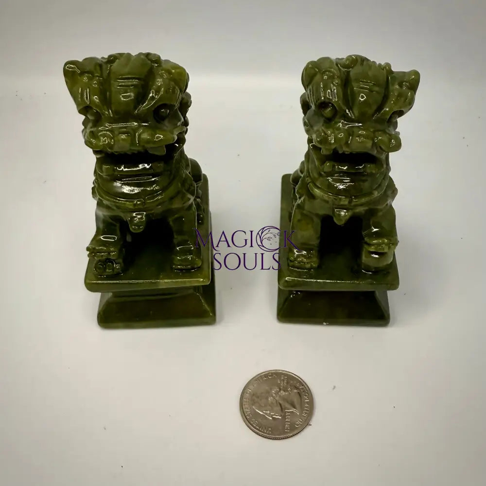 Protective Chinese Foo Dog Jade Carving Pair - A Symbol of Good Luck and Protection
