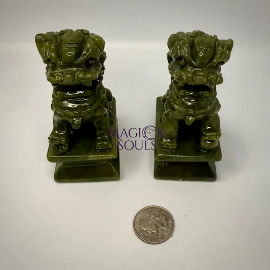 Protective Chinese Foo Dog Jade Carving Pair - A Symbol of Good Luck and Protection