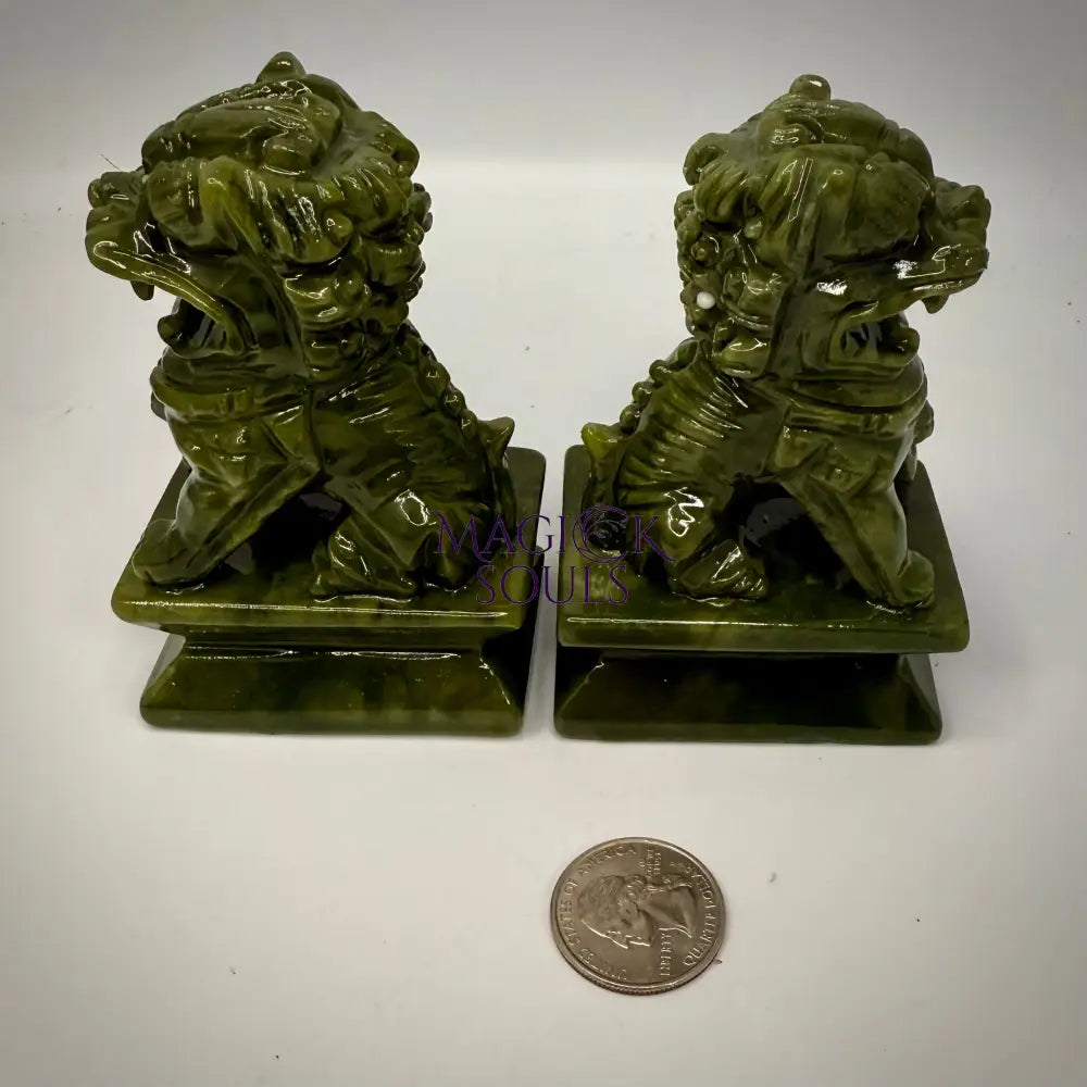 Protective Chinese Foo Dog Jade Carving Pair - A Symbol of Good Luck and Protection