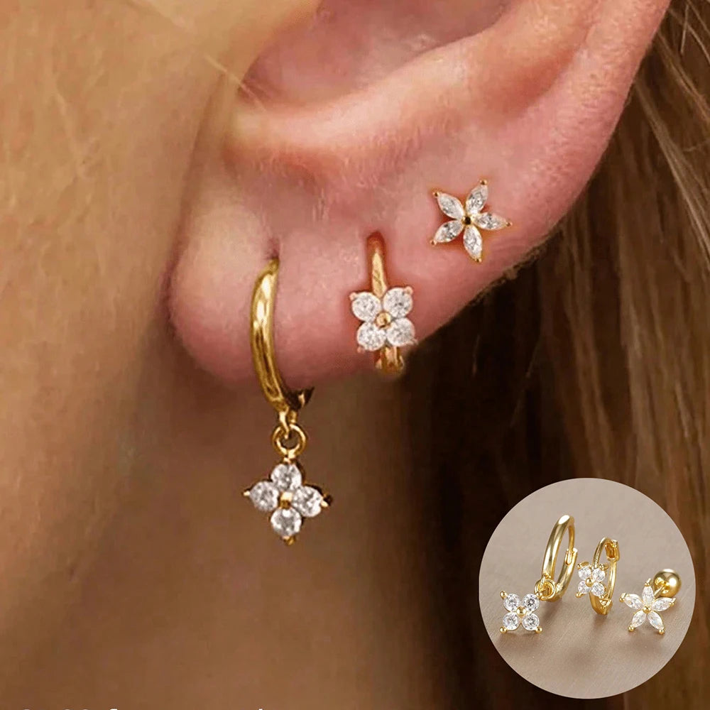3PCS Stainless Steel Gold Color Crown Stud Earring Set For Women 14K Gold Plated Crystal Zircon Unique Horse Eye Earring Jewelry