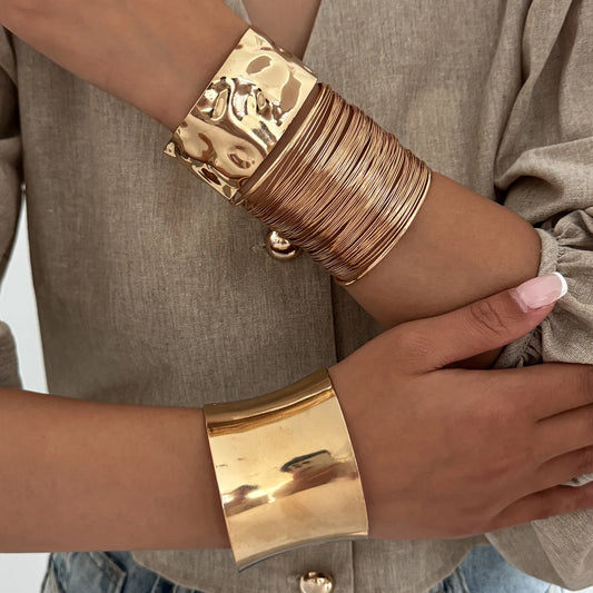 Ingemark Exaggerated Stacking Alloy Wide Bangles for Women Vintage Irregular Open Cuff Armband Bracelets Party Jewelry